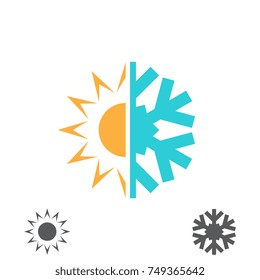 Hot and cold vector illustration. Sun and snowflake icon isolated on white