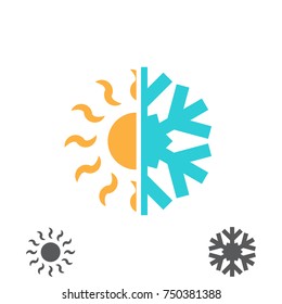 Hot and cold vector illustration. Sun and snowflake icon isolated on white