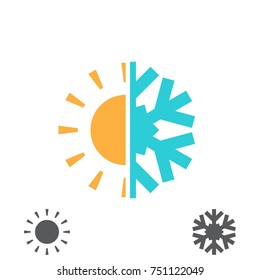 Hot and cold vector illustration. Sun and snowflake icon isolated on white