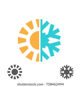 Hot and cold vector illustration. Sun and snowflake icon isolated on white