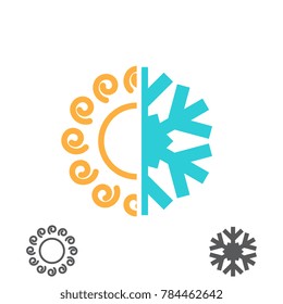 Hot and cold vector illustration. Sun and snowflake icon isolated on white