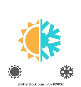 Hot and cold vector illustration. Sun and snowflake icon isolated on white