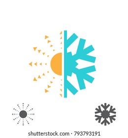 Hot and cold vector illustration. Sun and snowflake icon isolated on white