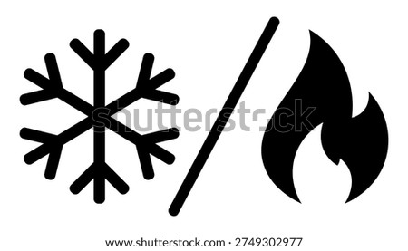 Hot or cold, vector sign. Fire or snowflake vector icon. Ice or fire black icons