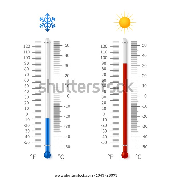 高温と冷熱の気温記号 セ氏と華氏のスケールベクターイラストを持つ気象温度計 温度計の華氏と摂氏の度の測定 のベクター画像素材 ロイヤリティフリー