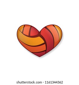 Hot color volleyball ball silhouette in heart shape