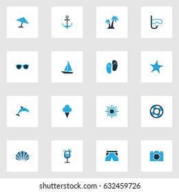 Hot Colorful Icons Set. Collection Of Fresh Juice, Flip Flop, Camera And Other Elements. Also Includes Symbols Such As Fresh, Video, Flop.