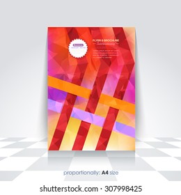Hot Colors Geometric Background and Ribbon A4 Flyer. Cover Design, Corporate Leaflet, Vector Brochure 