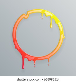 Hot Colors Melting 3d Frame Flowing Art Flux Circle Drop Leak Abstract Design Template Vector Illustration