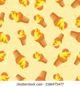 Hot colour seamless background with ice cream pattern. Sweets cartoon wallpaper for different wrapping paper prints. Textile texture for children party