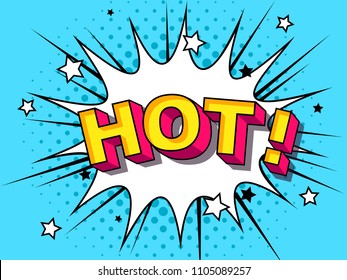 Hot! Comic Vector cartoon illustration explosions. Comics Boom! Symbol, sticker tag, special offer label, advertising badge. Sign banner. Comics speech bubble bang. Clouds for explosions. Emotions