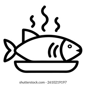 hot cooked fish icon on white background