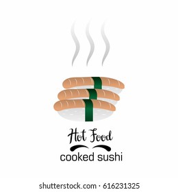 hot cooked sushi / hot food on white background, vector illustration