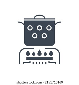 Hot Cooking Food Related Vector Glyph Icon. The Pan Is On The Gas Burner. Hot Cooking Food Sign. Isolated On White Background. Editable Vector Illustration