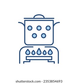 Hot cooking food related vector icon. The pan is on the gas burner. Hot cooking food sign. Isolated on white background. Editable vector illustration