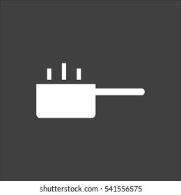 Hot cooking pot icon flat. Vector white illustration isolated on black background. Flat symbol