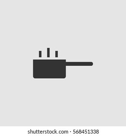 Hot cooking pot icon flat. Black pictogram on grey background. Vector illustration symbol