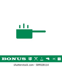 Hot cooking pot icon flat. Green pictogram on white background. Vector illustration symbol and bonus button