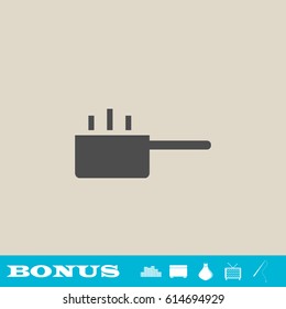 Hot cooking pot icon flat. Grey pictogram on light background. Vector illustration symbol and bonus button real estate, ottoman, vase, tv, fishing rod