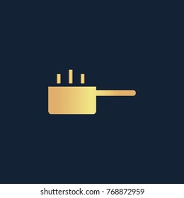 Hot cooking pot icon flat. Simple gold pictogram on dark background. Vector illustration symbol