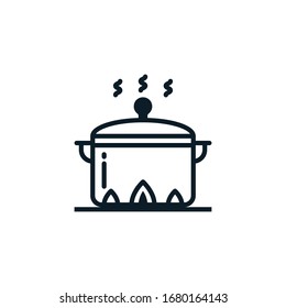 Hot cooking pot outline icons. Vector illustration. Editable stroke. Isolated icon suitable for web, infographics, interface and apps.