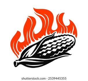 Emblema de mazorca de maíz caliente. Símbolo del logotipo de las palomitas de maíz. Icono de comida dulce rápida Ilustración vectorial