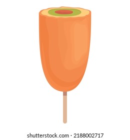 Hot corn icon cartoon vector. Corndog stick. Food sauce
