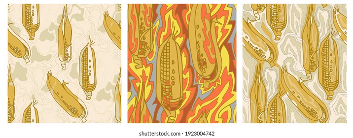 Hot corn! Seamless vector pattern of corn cobs.
