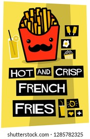 Hot and Crisp French Fries Retro Style Poster Design