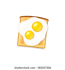 Hot crisp realistic toast with double yolk sunny side up fried egg vector icon