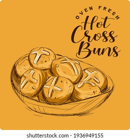 Hot Cross buns Good Friday easter Sunday vector illustration