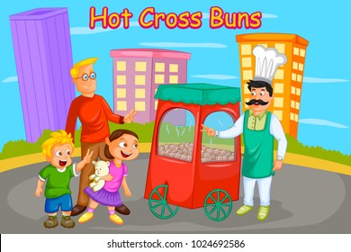 Hot Cross Buns, Kids English Nursery Rhymes book illustration in vector