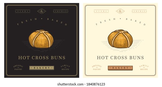 Hot cross buns retro vintage logo illustration