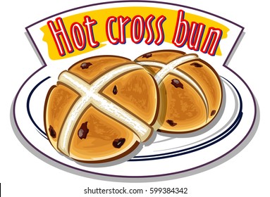 Hot Cross Buns traditionally eaten hot during Lent - vector