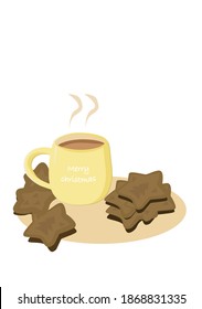 hot cup of cocoa with cookies in vector for christmas. Merry Christmas