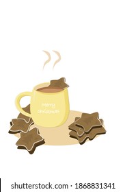 hot cup of cocoa with cookies in vector for christmas. Merry Christmas