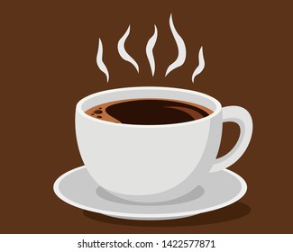 Hot Cup of coffee closeup on a brown background.