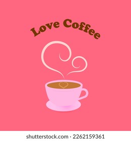 
Hot cup of coffee with heart steam line and heart smoke. Love coffee sign or logo use to promotion discount, poster, cafe menu, web design, book cover, greeting card or decoration.