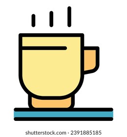 Hot cup coffee icon outline vector. Cafe mug. Cappuccino drink color flat