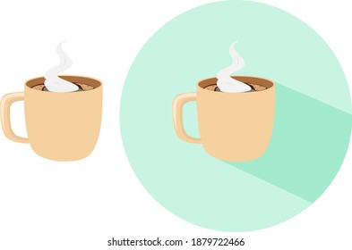 taza caliente de café, ilustración, vector sobre fondo blanco.