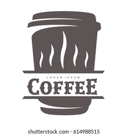 Hot cup coffee logo templates. Abstract two colors coffee logo for your design. Badges, labels, banners, advertisements, brochures, business templates. Vector illustration isolated on white background