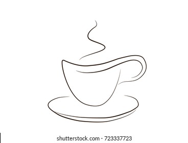 Hot Cup of coffee on a white background drawn by hand. Vector Illustration