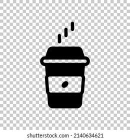 Hot cup of coffee, simple logo. Black symbol on transparent background