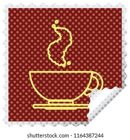hot cup of coffee square peeling sticker