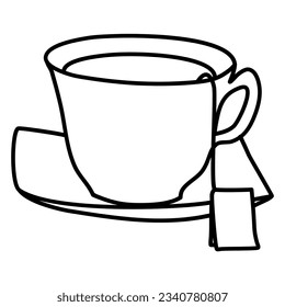 hot cup of coffee tea line art warm vector illustration