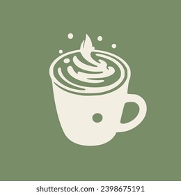 Hot cup of coffee white vector icon isolated on green background