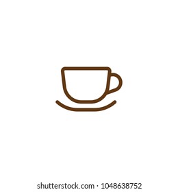 Hot cup icon.  Mug with tea or coffee icon flat. Brown line pictogram isolated on white background. Vector illustration.  Morning cappuccino. Coffee break