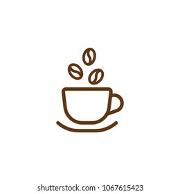 Hot cup icon.  Mug with tea or coffee icon flat. Brown line pictogram isolated on white background. Vector illustration.  Morning cappuccino. Coffee break