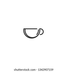 Hot cup icon.  Mug with tea or coffee icon flat. Black line pictogram isolated on white background. Vector illustration.  Morning cappuccino. Coffee break