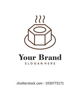 Hot cup mug bowl bolt and nuts logo with bolt nuts symbols icon design for food shop restaurant motorcycles enginering style